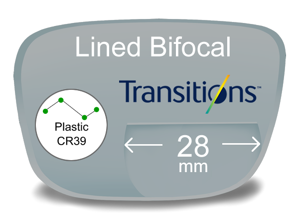 Lined Bifocal 28mm Plastic Transitions Lenses
