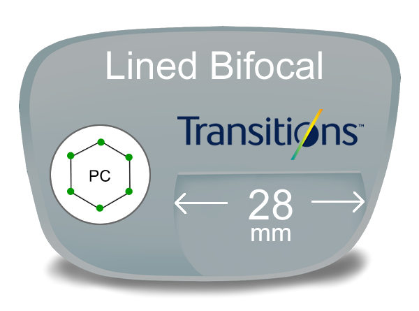 Lined Bifocal 28mm Polycarbonate Transitions Lenses
