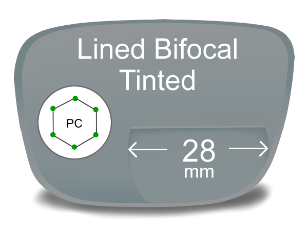 Lined Bifocal 28mm Polycarbonate Tinted Lenses
