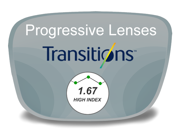 Progressive (no-line) High Index 1.67 Transitions Lenses