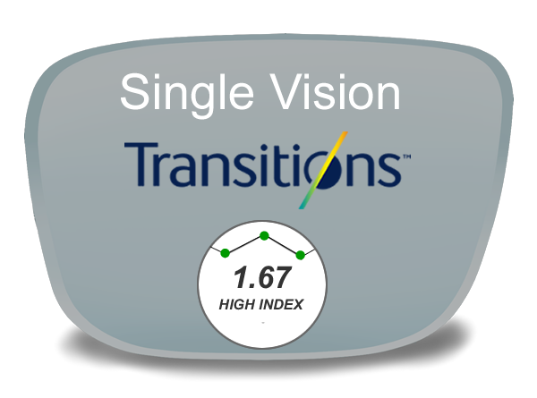Single Vision High Index 1.67 Transitions Lenses