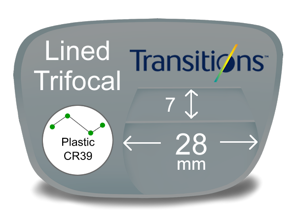 Lined Trifocal 7x28 Plastic Transitions Lenses