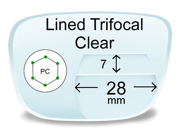 Lined Trifocal 7x28 Polycarbonate Lenses