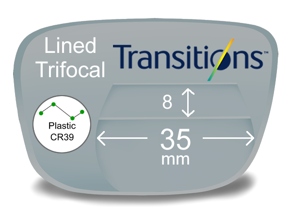Lined Trifocal 8x35 Plastic Transitions Lenses