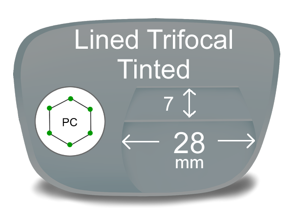 Lined Trifocal 7x28 Polycarbonate Tinted Lenses